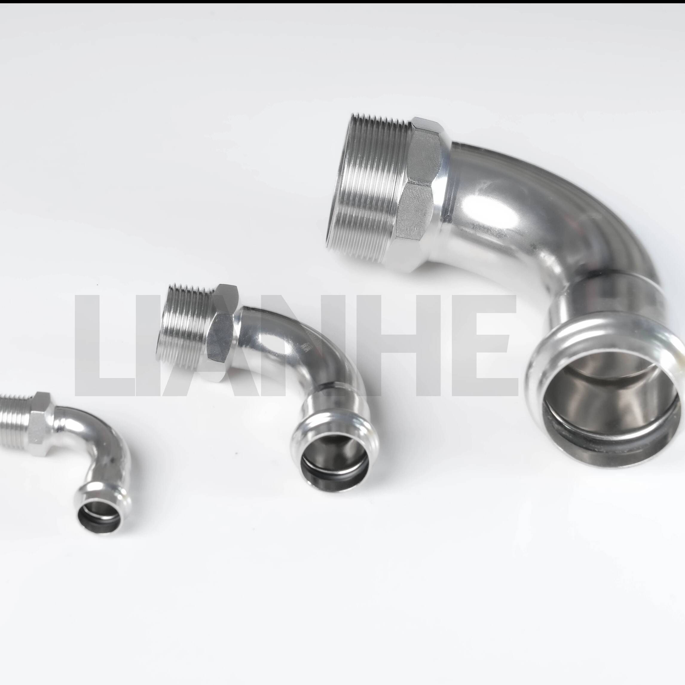 Presse à filetage mâle en acier inoxydable, coude 90DEG, Type S