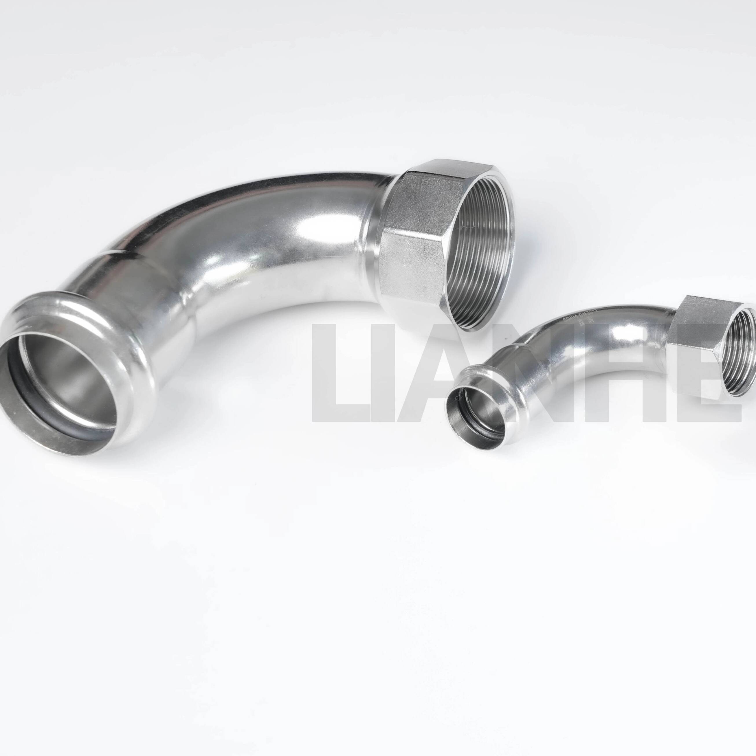 Presse à filetage femelle en acier inoxydable, coude 90DEG, type S